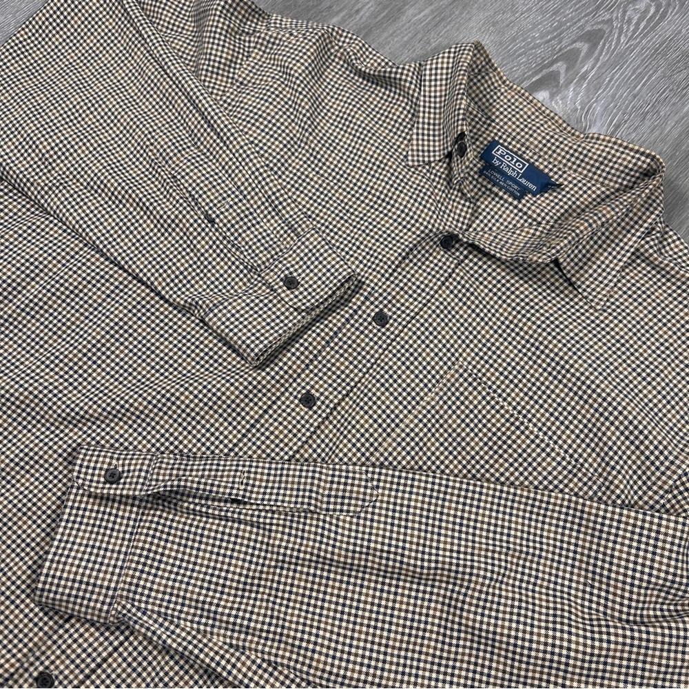 Polo Ralph Lauren Lowell Sport Plaid Button-Up Shirt Cotton Tan Men's XL